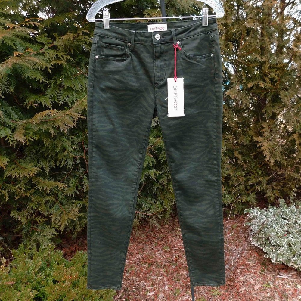 Driftwood Jackie Army-Green & Black Zebra Skinny Jeans NWT